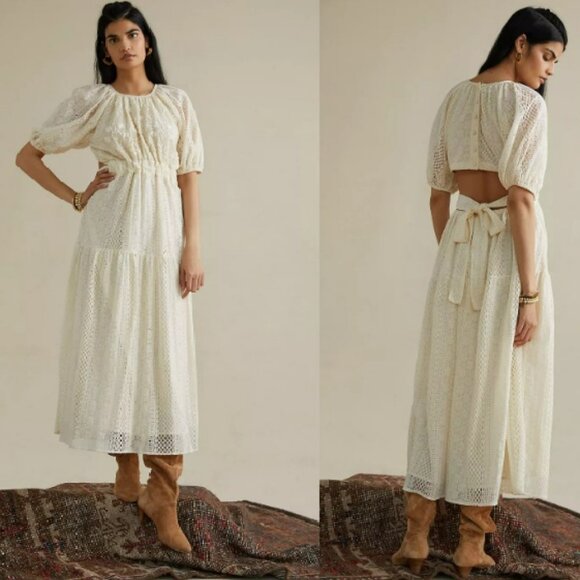 Anthropologie Cream Verb Agneza Embroidered Lace Maxi Dress Sz 8 - Picture 1 of 14